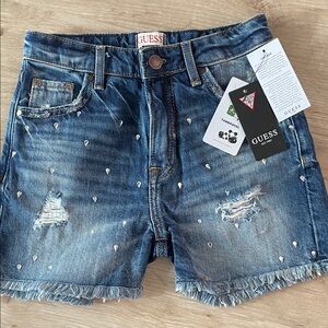 Guess Girls Denim Shorts Distressed Studded Frayed Hem Size 10